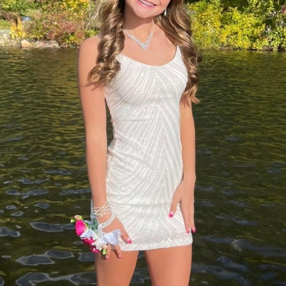 White Sequin Homecoming/Event Dress